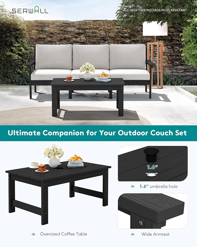 SERWALL Outdoor Sectional Sofa Set, 5-piece Outdoor Modula Couch Set with Ottoman, All Weather Patio Furniture Set with Chaise for Deck, Lawn, Black Frame with Khaki Cushion