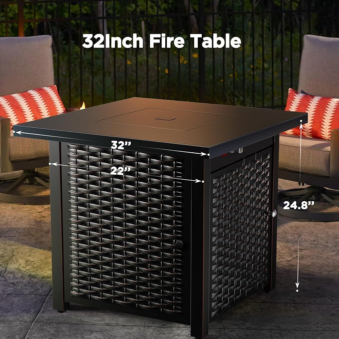 Ciays 32 Inch Propane Fire Pit, CSA-Listed Outdoor Gas Fire Pits 50,000 BTU Steel Fire Pit Table with Lid, Add Warmth and Ambience to Gatherings and Parties On Patio Deck Garden, Black,CIFPT4B