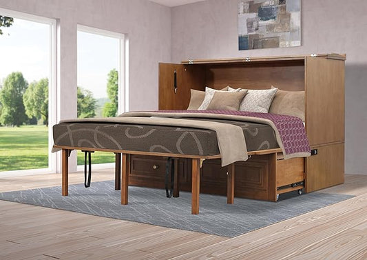 Mega Solutions Murphybedz Pompei Murphy Cabinet Chest Bed with Charging Station 8 Inch (Honey Oak, Queen)