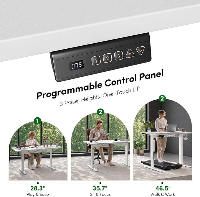 FEZIBO Electric Standing Desk with L-Shaped Crossbar & Cable Management System, 48 x 24 Inches Sit Stand up Desk, Adjustable Height Standing Desk for Home Office, White