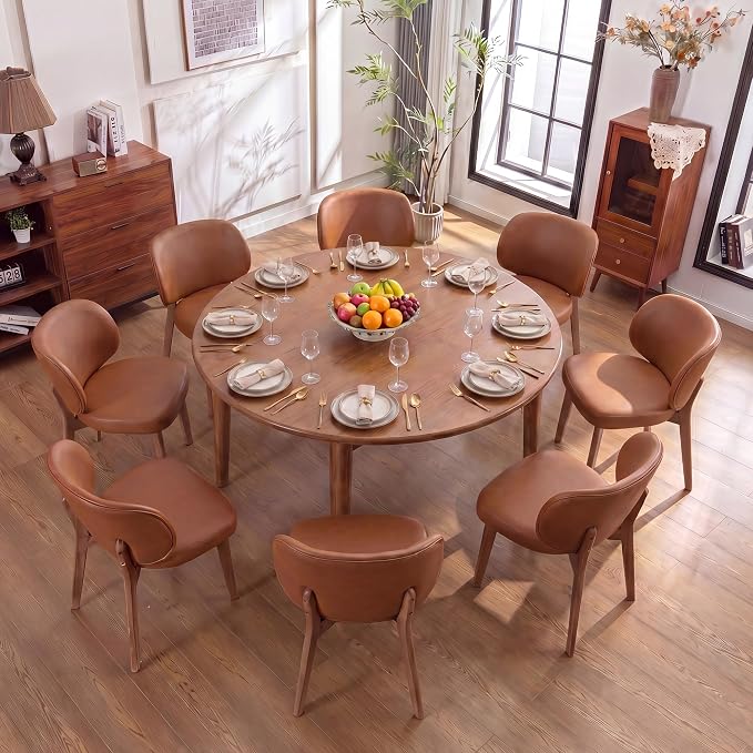 YOUNIKE Single Dining Chair Modern Kitchen Dining Room Chair Brown | Faux Leather Upholstered Armless Side Accent Chair with Back 20.1" Wide Padded Seat Wooden Legs for Living Room Bedroom