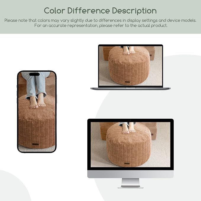 HIGOGOGO Pouf Ottoman Stuffed Round Modern Foam Filled Foot Rest Poufs for Living Room Chair Decorative 20 X 15 Inches Boho Relax Stool for Wedding Christmas Party, Brown