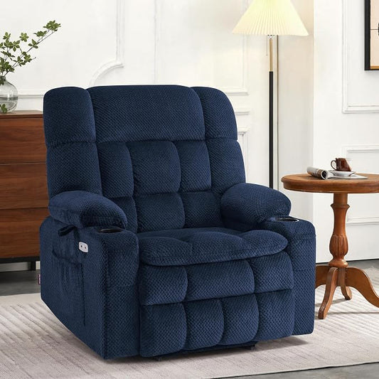 MCombo Extra Wide Dual Motor Power Lift Recliner Chair for Elderly, Zero Gravity Lift Chair with Heat and Massage, Infinite Position Recliners, USB Ports, Fabric R7897 (Medium-Wide, Navy Blue)