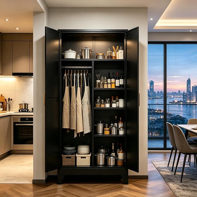 71" H Black Closet,Armoire Wardrobe Closets,Metal Wardrobe Closet with Doors and Shelves