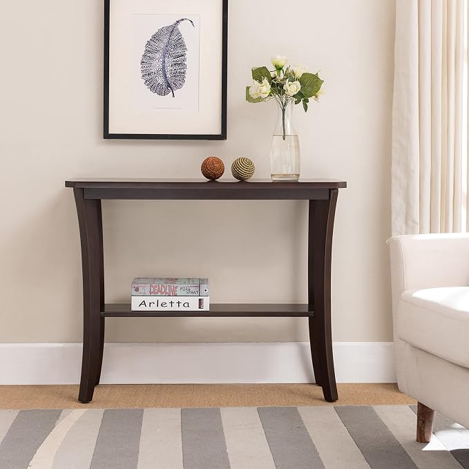 Leick Home Boa Console Table, Solid Wood, Bottom Display Shelf, Narrow Depth, Easy-Assembly, For Living Room/Hallway, Chocolate Cherry, 38.0 in. W x 14.0 in. D x 30.0 in. H, 10332