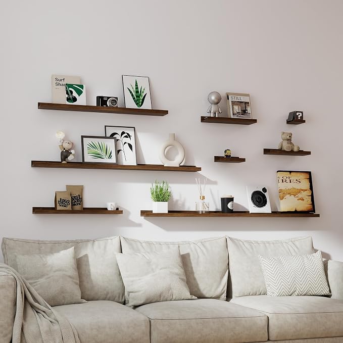 Floating Shelves for Wall Decor, Long Wall Mounted Storage Shelf for Bedroom, Living Room, Bathroom, Kitchen, Nursery, Display Picture Ledge Shelf with Lip Set of 2-24 Inches, Walnut