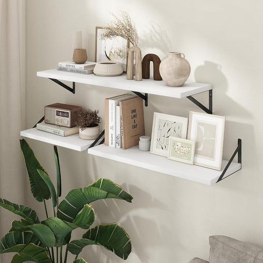 Axeman Deep Floating Shelves - 20 Inch White Floating Shelves Set of 2-12 Inch Deep Wood Wall Shelves for Living Room Bathroom Kitchen