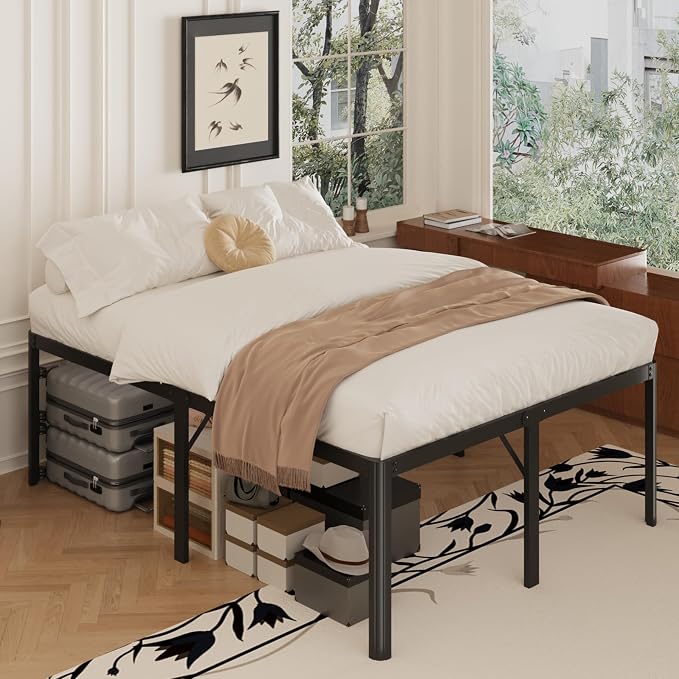 Yicensen 24 Inch High Full Bed Frame with Rounded Corner Legs, Heavy Duty Full Size Metal Platform Bed Frame No Box Spring Needed, Easy Assembly, Noise Free, Black