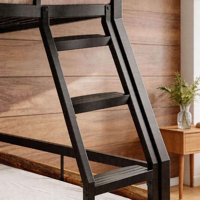 Einhomn Bunk Bed Twin Over Full, Heavy Duty Metal Bed with Ladder and Full-Length Guardrail, Large Under-Bed Storage Space, No Box Spring Needed, Noise Free, Rustic Brown