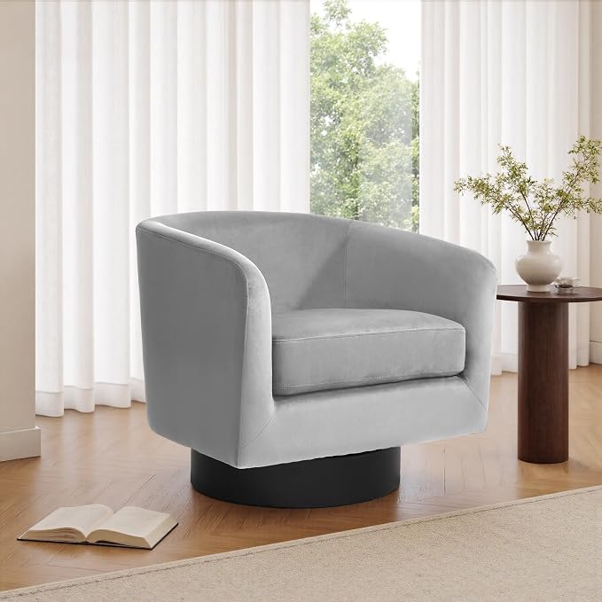 Swivel Barrel Accent Chairs Set of 2, Velvet Upholstered Armchair Modern Round Club Arm Chair for Living Room, Comfy Single Sofa Seating Bedroom Side Reading Seat for Home Office - Gray
