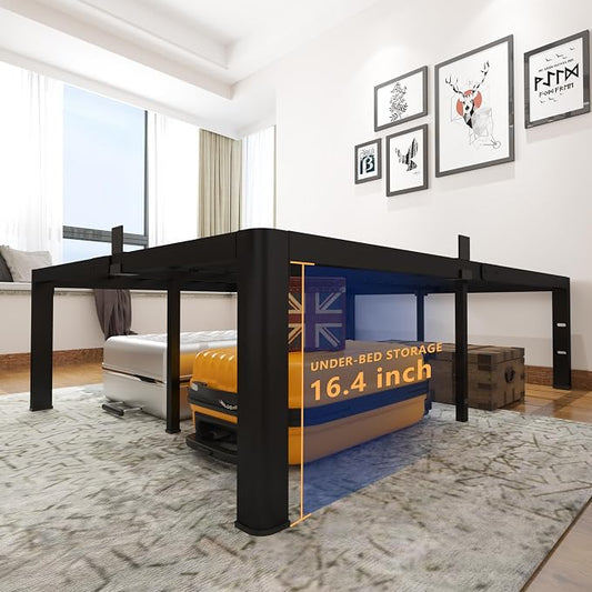 yookare King Platform Bed Frame,18" Heavy Duty Metal Mattress Foundation, Rounded Safety Corners & Recessed Legs,Mattress Retainers,Easy Assembly,Noise Free Steel Slat Support,No Box Spring Needed