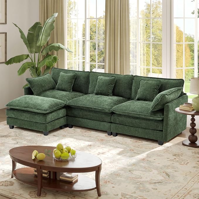 113.4" Modular Sectional Sofa,L Shaped Couch for Living Room,Modern Deep Seat Sofa 3 Seater Chenille Fabric Comfy Cloud Couches with Throw Pillows & Movable Ottoman