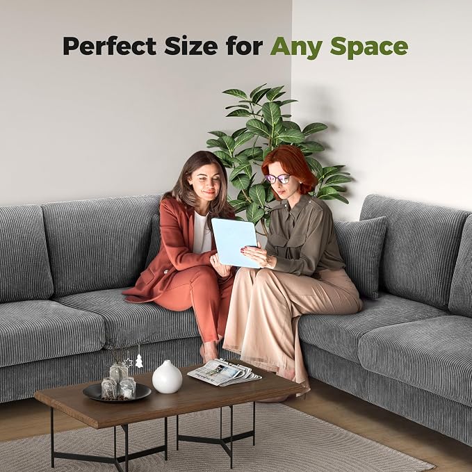 Kidirect 70in U Shaped Couch, Modular Sofa No Tool Assembly, Comfy Sectional Couches for Living Room 21in Deeper Seats, Corduroy Sofas for Living Room with 2 Pillows, Loveseat Sofa Set, Grey Couch