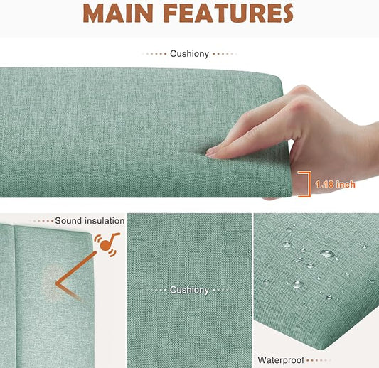 IFNOW Upholstered Wall Mounted Headboard, 3D Soundproof Wall Panels Peel and Stick for Queen Size, Reusable and Removable Tufted Bed Headboard in Grass Green (9 Panels, 10" x 24")