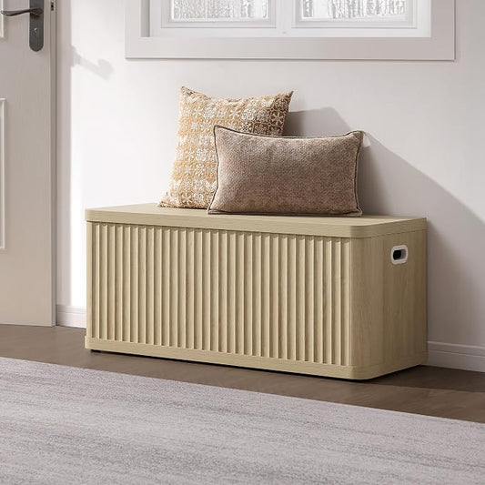 SICOTAS Storage Bench 40.2" Wide Shoe Bench with Lift Top Large Wooden Storage Chest Trunk Modern Blanket Chest with 2 Safety Hinges & Seating for Bedroom Entryway Living Room Hallway