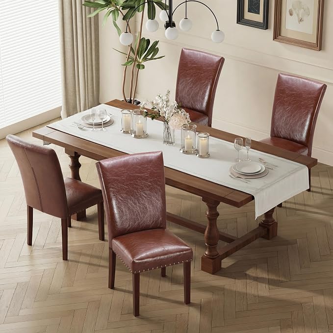 MALOL Dining Chairs Set of 2, High Back Dining Chair with Wood Legs and Nailhead Trim, Modern Padded Kitchen Room Chairs for Dining Room/Restaurant, Light Brown