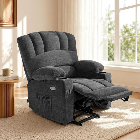 MCombo Oversized Power Lift Recliner Chair for Elderly, Lift Chair with Heat and Massage, Lift Recliner for Big and Tall, Cup Holders, USB & Type C Ports, Fabric R7092 (Dark Grey, Oversize)
