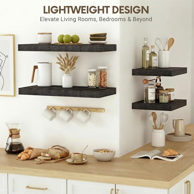 Vivelove 16 Inches Floating Shelves Wall Mounted, 10" Deep Wall Shelves for Bedroom, Bathroom, Living Room, Kitchen, Office, Home Decor, Modern Shelf, Set of 2, Black, 16x10.2x1.5