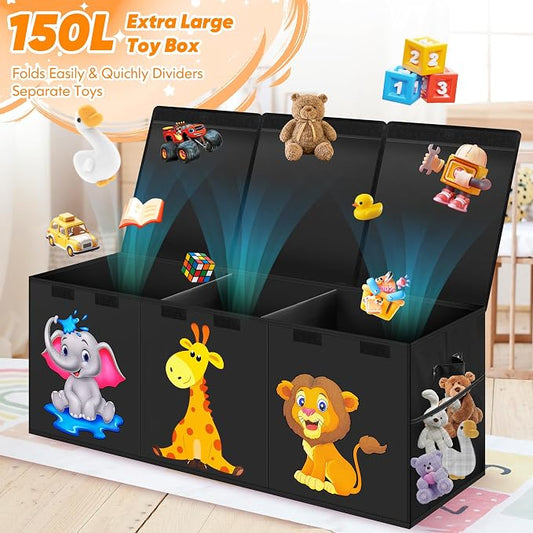 Mabahoo Extra Large Toy Box, Collapsible Toy Storage Organizer with Lids, Cute Animals Toybox for Boys Girls, 40"x14"x16" Kids Toy Chest Storage Boxes for Living Room Playroom Nursery