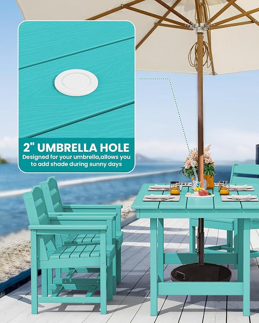 SERWALL 67" Rectangle HDPE Outdoor Dining Table for 6,Aruba