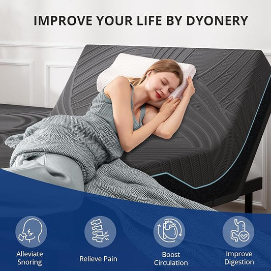 Dyonery Split King Adjustable Bed Base Frame with Wireless Remote + 14 Inch Blue Copper Memory Foam Mattress Bed in a Box, Head and Foot Incline & Massage, Zero Gravity, Fiberglass Free, 80" × 76"