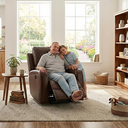 HAOMARKETS Electric Recliner Chair, Soft PU Leather Power Recliners with Padded Backrest, Single Overstuffed Heavy Duty Reclining Sofa for Living Room Bedroom, Brown