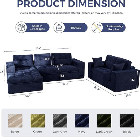 MAXYOYO Modular Sectional Sofa with Ottoman and Loveseat, Cloud Boneless Couch with Layered Cushion, Flexible Module Combination Sofa for Living Room, No Assembly Required,Navy
