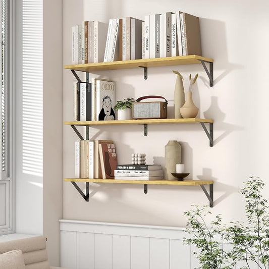 Axeman 32'' x 8'' Oak Floating Shelves for Wall Set of 2 | Rustic Oak Bookshelf for Living Room, Bedroom, Home Office, Engineered Wood, Includes Mounting Hardware, Holds up to 30Lbs