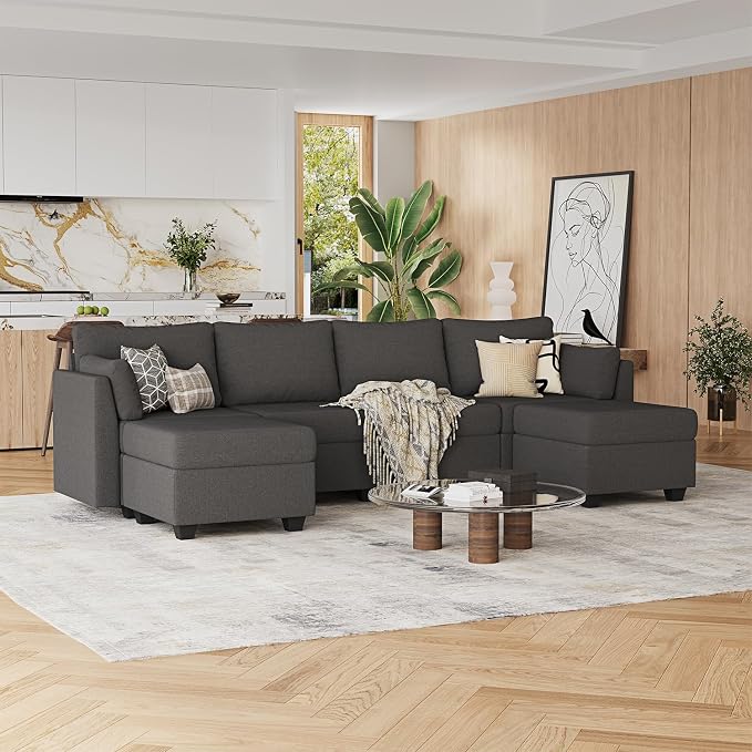 Huatean Home 114.17" Modular Sectional Sofa, 6 Seat Modular Couch with Storage, Memory Foam, Convertible Sectional Couches for Living Room, U Shaped Comfy Modular Sofa with Chaise, Dark Grey
