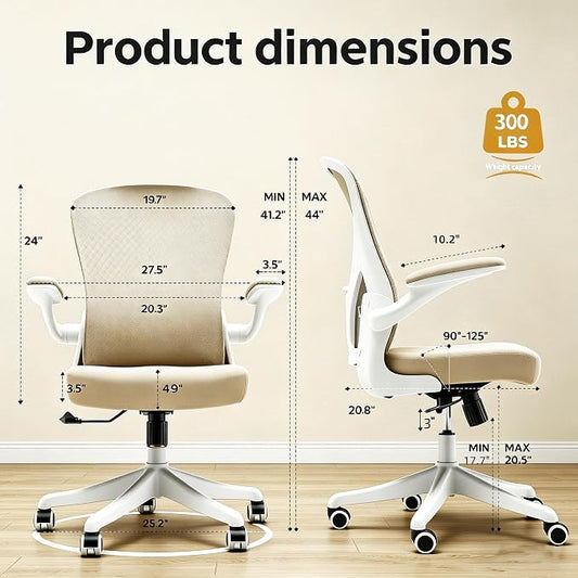 Ergonomic Office Chair with Adjustable Lumbar Support & Flip-Up Armrests - High Back Computer Desk Chair with Thickened Seat Cushion, Rolling Wheels for Home/Office Study Work