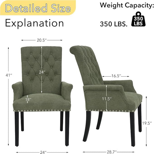 adochr Upholstered Fabric Accent Dining Chair, Arm Dining Chair with Elegant Tufted Club for Dining Room Kitchen Room, Green