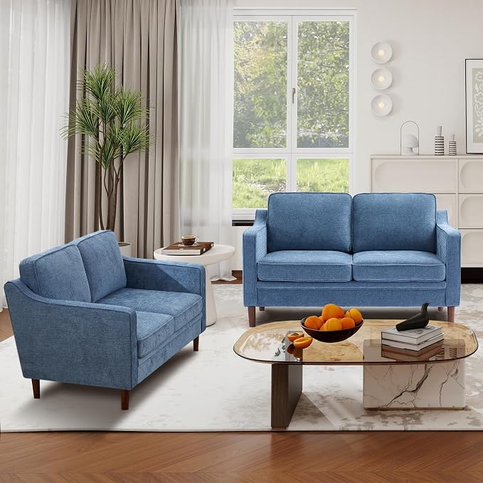 Kingfun 60" Chenille Sofa, Loveseat Couch, Mid Century Modern Love Seat Couches with Solid Wood Frame for Living Room Bedroom