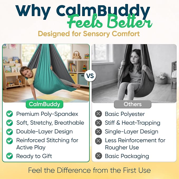 Sensory Swing for Kids Indoor Outdoor - Calming Cocoon Therapy Swing, Holds 300lbs - Hug-Like Sensory Hammock with 360° Swivel Hardware for Autism, ADHD, SPD Support