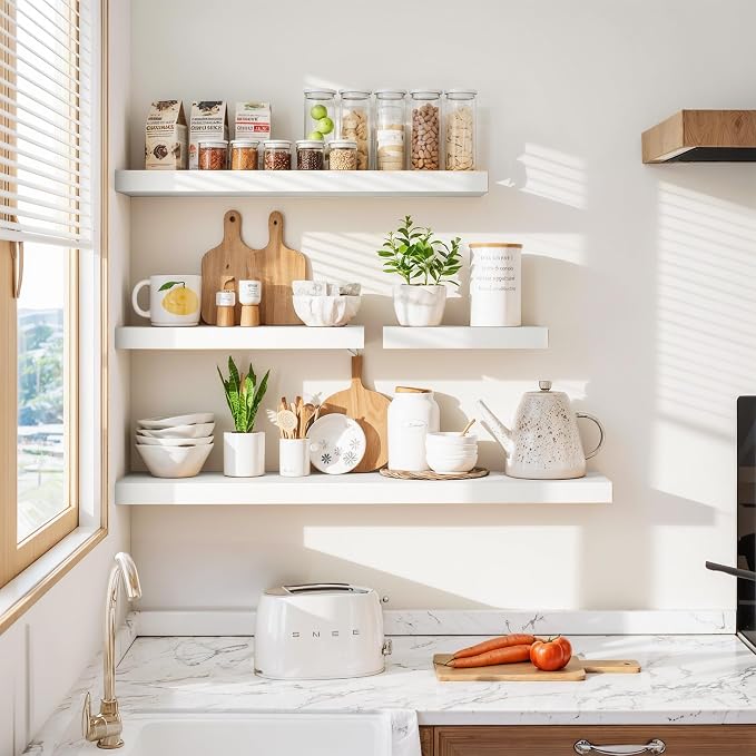 Vivelove White Floating Shelves 48 Inches Long, Wall Display Shelves with Invisible Brackets, for Bathroom Living Room Kitchen Bedroom Office Farmhouse Home Decor, 48x9.3X 1.5 - Set of 1, White