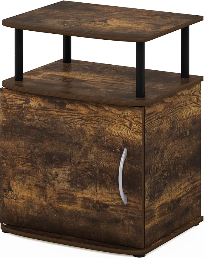 Furinno Jaya Night Stand with Door, Nightstand with Open Shelf and Door Cabinet, Round Corner Bedside Table, Side Table, End Table, for Bedroom, Closet, Dorm, Amber Pine
