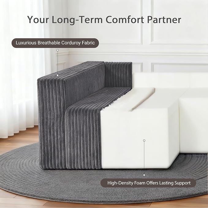 128" U-Shaped Modular Sofa, Modern Cloud Couch with Double Chaise, Sectional Boneless Couches for Living Room Bedroom, No Assembly Required, Dark Grey