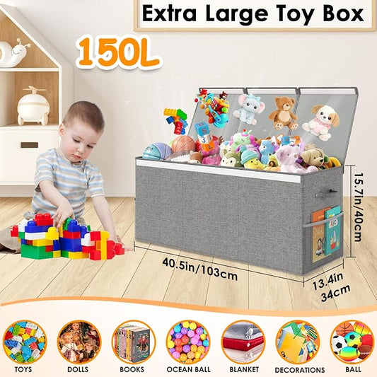 Extra Large Toy Box Chest with Lid, Kids Toy Storage Organizer for Boys Girls, Big Toy Bin Basket Extra Large Toy Storage Box for Living Room Playroom Nursery (40" x14" x16")