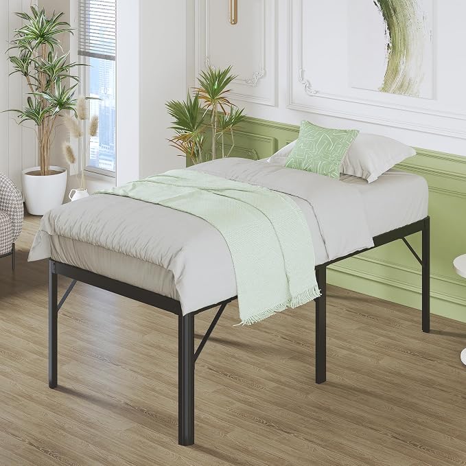 Lutown-Teen 25 Inch High Twin XL Bed Frames with Rounded Corner Legs, Heavy Duty Metal Twin XL Platform Bed Frame with Steel Slats Support, No Box Spring Needed, Noise Free, Easy Assembly