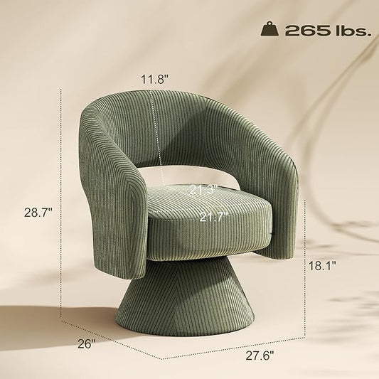 HOMCOM 360° Swivel Accent Chair, Corduroy Upholstered Barrel Chair, Modern Armchair with Thick Padding for Living Room, Bedroom, Reading Room, Green