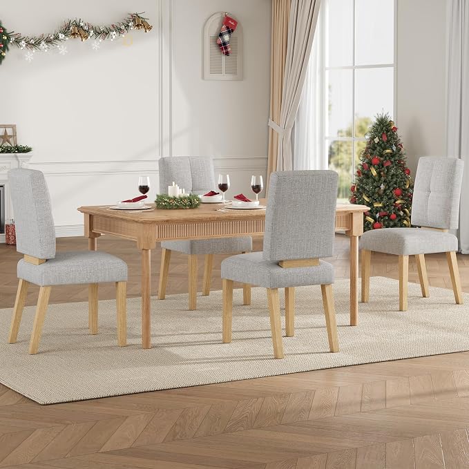 HOMRELEXA Wooden Dining Chairs Set of 2, Dining Room Chairs with Wood Legs, Cloud-Like Cushion & Reinforcement Structure Design for Kitchen/Living Room/Restaurant, Easy Assembly