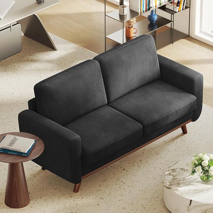 Vesgantti 68" Loveseat Sofa Black, Comfy Corduroy Couch with Spring Cushion and Solid Wood, Modern Extra Deep Seat for Bedroom, Living Room, Office