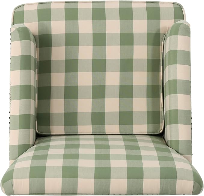 Christopher Knight Home Eve Modern Upholstered Club Chair, Wooden Living Room Accent Chair, Comfy Bedroom Reading Chair, Multifunctional Armchair, Green Checkerboard