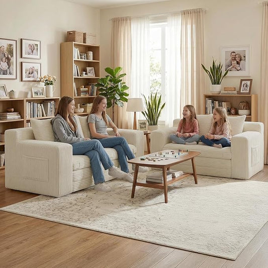Boneless Loveseat Sofa Bed, Tri-Folding Convertible Futon Sleeper with Handle & Side Pockets, 54'' Boneless Couch with Hook and Loop No Assembly for Small Space,Living Room & Bedroom