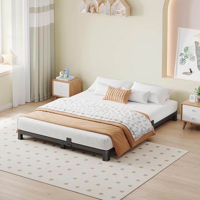 NKZ King Platform Bed Frame 4 Inch, Heavy Duty Metal Low Profile Bed Frame with Round Corner Legs, 3500lbs Weight Capacity Reinforced Frame, No Box Spring Needed,Noise-Free, Easy Assembly