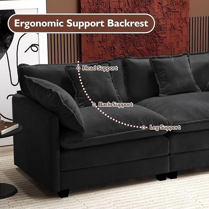 Ihanherry Cloud Sofa 77 Inch Loveseat, Modern Sectional Couch, 2-Seats Sofa for Living Room Bedroom and Apartment, Comfy Double Layer Upholstered Seat Cushion, Breathable Chenille Fabric, Black