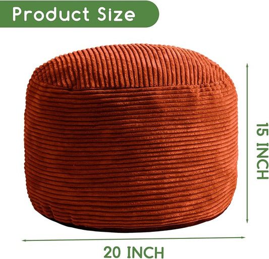 HIGOGOGO Round Stuffed Pouf Ottoman, Corduroy Poufs with Foam Chunk Filling, Furry and Fluffy Pouf Foot Stool Storage Ottoman, 20 X 15 Floor Poufs Foot Rest for Living Room, Terra Cotta