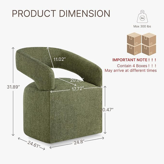 KISLOT Upholstered Dining Chairs Set of 4, Modern Arm Kitchen & Dining Room Chairs with Hidden Casters, Linen Fabric Padded Rolling Chairs, Sturdy Wood Frame, 300 lbs Capacity, Moss Green