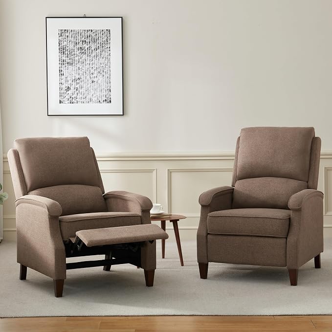 VKNOW Recliner Chair, Fabric Recliner with Soft Armrest, Home Theater Seating with Adjustable Push Back and Lumbar Support, Single Sofa for Adults, Lounge Chair for Living Room, Bedroom(Brown)