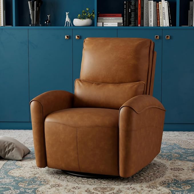 Bonzy Home Power Swivel Rocker Recliner Chair with USB Port, 23.2" Wide Seat, Fixed Lumbar Support, Upholstered Glider Chair for Nursery Living Room, Brown