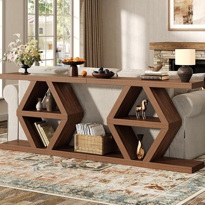 39.4-Inch Farmhouse Console Table for Entryway, Wood Behind Couch Table with Storage Shelves, Rectangular Sofa Table, Narrow Entryway Table for Entrance, Hallway, Foyer, Living Room, Entry Way Table